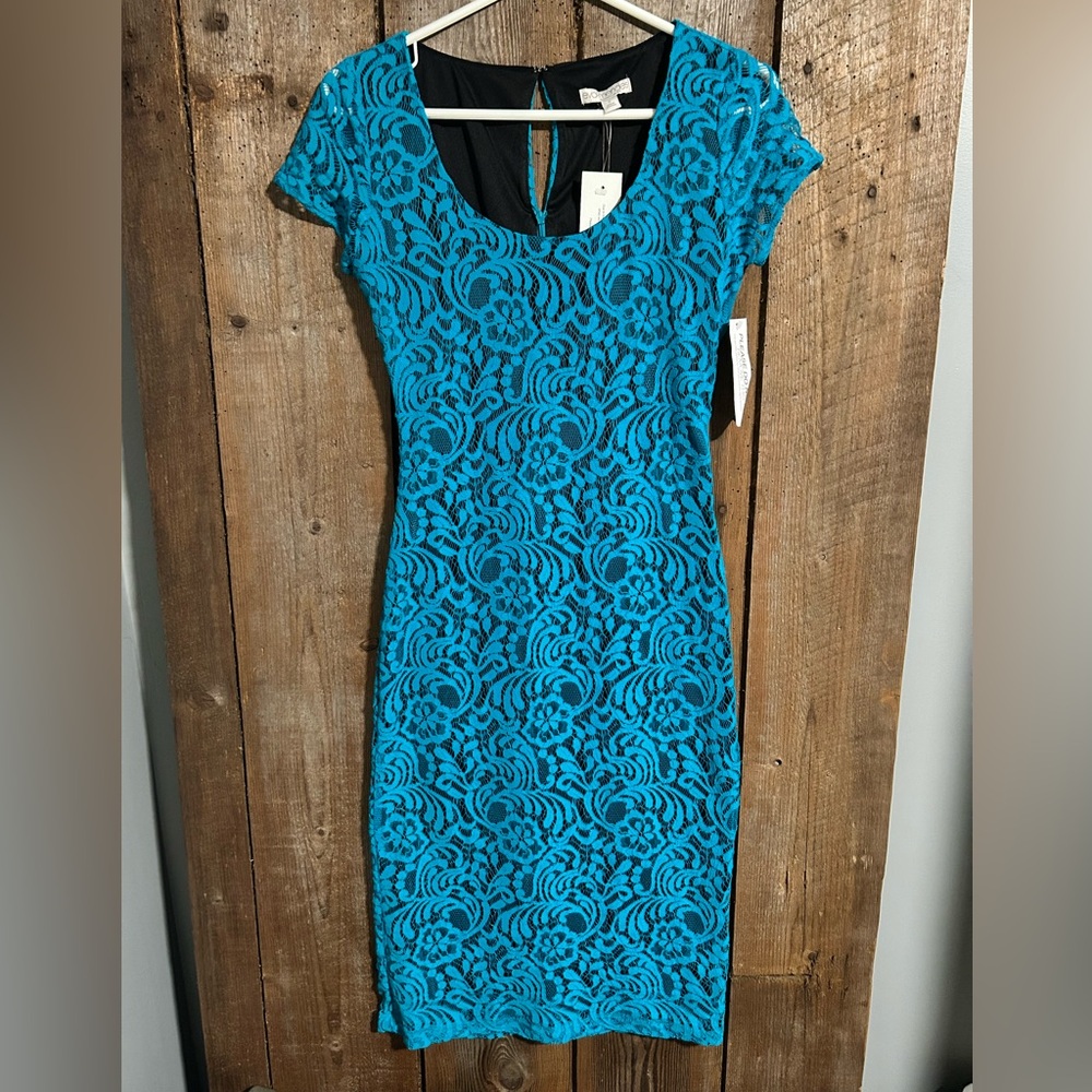 Eva Mendes x NY&Co Teal Lace Sheath Midi Dress NWT Size 0